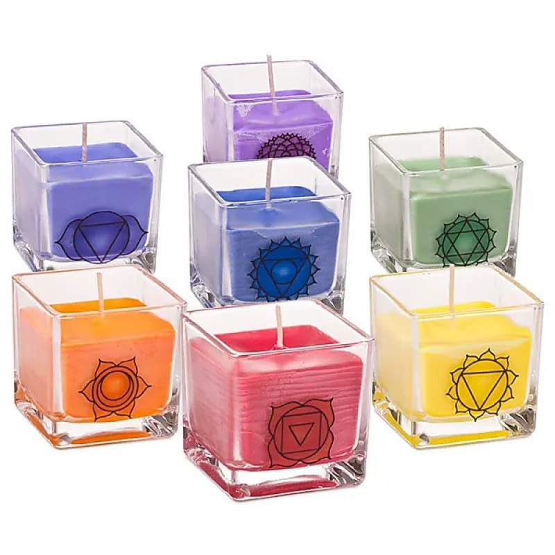 Bougie Chakra Colza support verre (lot de 7)